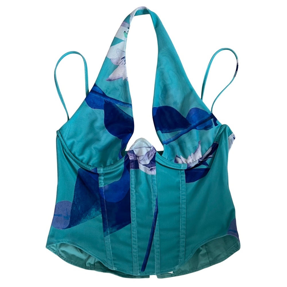 Miaou Teal & Navy Halter Corset Tank
